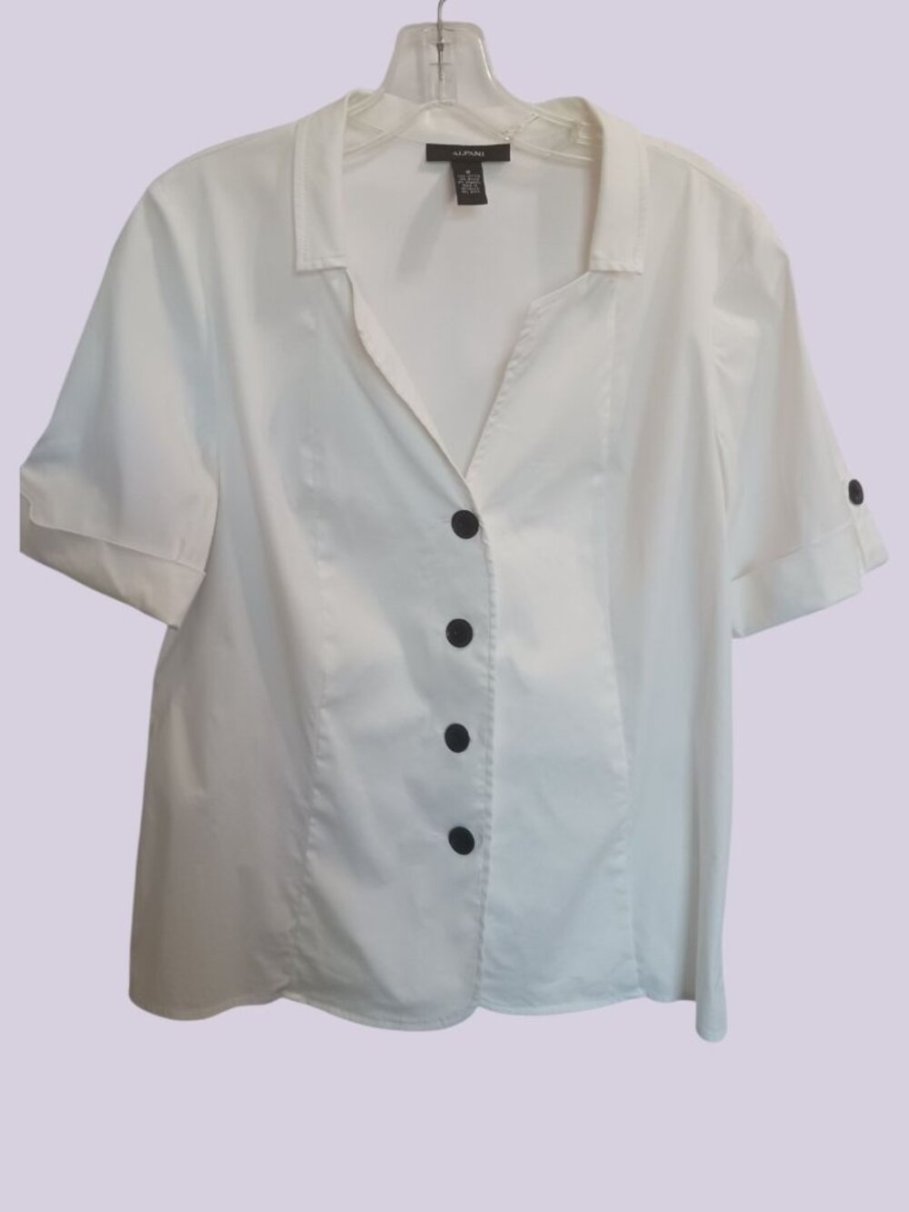 Alfani White Button-Down Blouse With Black Belt Short Sleeves Size 8 - Picture 7 of 9